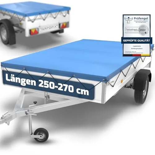 Tarpofix® Anhängerplane 256 x 145cm mit Planenseil | PVC Flachplane | Verstärkte, wasserdichte Pongratz LPA 250/13 Anhänger Plane für PKW | Ideal als Anhänger Zubehör und Schutz für sicheren Transport