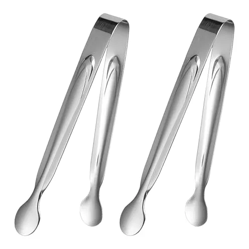 Stück Küchenzange, 304 Edelstahl Eiswürfelzange, Zuckerzange, Candybar Zangen, Eiszange, für Zuckerwürfel, Eiswürfel, Dessert, Büfett, Picknick, Silber (15cm) 2