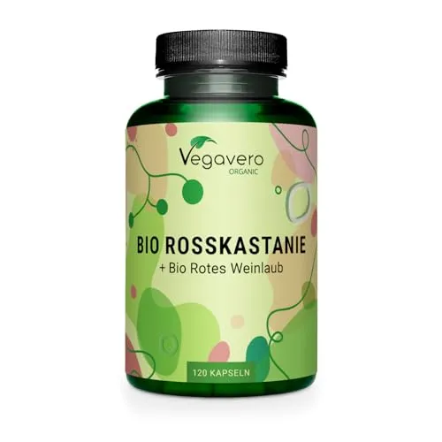 Rosskastanienextrakt Vegavero | Bio Venen Kapseln mit Aescin & Polyphenolen - Multivitaminpräparate & Mineralien mit 800 mg Rosskastanienextrakt, unterstützt die normale Funktion der Blutgefäße und ist vegan sowie ohne Zusatzstoffe.