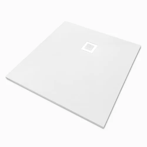 Veroni Duschwanne aus Kompositstein 100 x 100 x 3 cm - Rutschfest & Wärmespeichernd - Duschkabinen & -wände, extra flach (3 mm) für einfachen Einbau, hergestellt aus Verbundstein mit Schiefer-Muster, inklusive Ablauf.