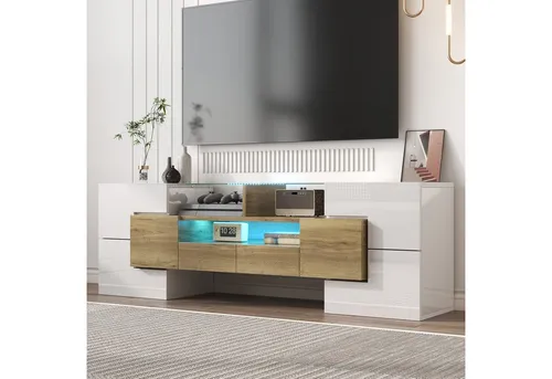 Odikalo TV-Schrank 145 cm - Hochglänzendes Weiß - Stilvolles Lowboard mit eleganter Glasoberfläche. Bietet großzügigen Stauraum für Ihre Multimedia-Geräte. Ideal für ein modernes Wohnzimmer! Einfache Montage mit Anleitung.