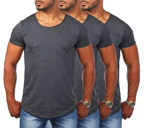 Young&Rich Herren Uni T-Shirt Vintage Look, Dunkelgrau Melange, 3er Pack - Körperbetontes Herren T-Shirt mit tiefem Rundhals für einen modernen Look. Ideal für Alltag, Sport oder als Unterziehshirt. Hochwertiger Stoff sorgt für besten Tragekomfort.