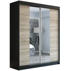 ELEGANZA 180 cm Schwebetürenschrank mit Spiegel in schwarz von A&J MöbelLand