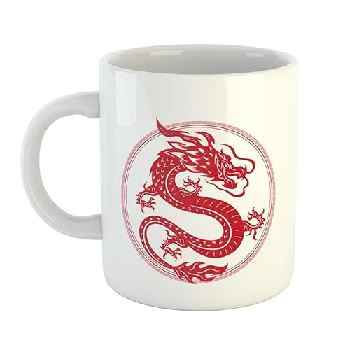Hellweg Druckerei Huuraa Kaffeetasse Roter Chinesischer Drache Long Asien Geschenk Idee Keramik 330ml Kaffee-Becher mit Bild