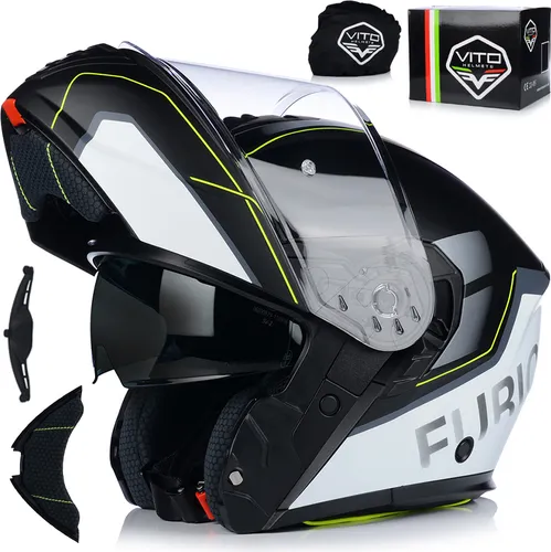 Klapphelm mit Sonnenblende | VITO FURIO | Motorrad Helm Integralhelm | Motorradhelm Klappbar | ECE 22.06 | XL (61-62cm)