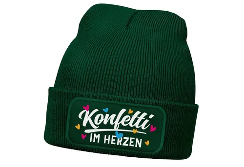 MoonWorks Strickmütze Damen Beanie mit Patch Strickmütze mit Spruch Fasching Karneval Party