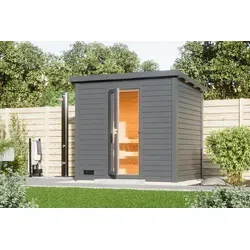 Karibu Gartensauna Saunahaus Hytti 3 terragrau Energiesparende Saunatür Ohne Ofen
