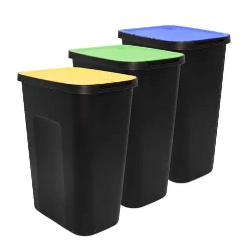 Abfall Eimer mit Deckel 3er Set - 35L - Müll- & Abfalleimer, ideal für die Mülltrennung mit extra großer Öffnung und praktischem Klappdeckel für einfaches Entsorgen.