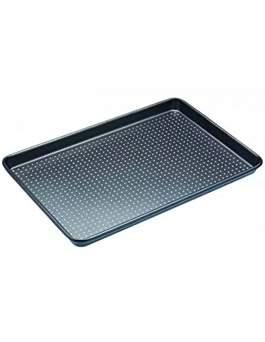 MasterClass Crusty Bake Backblech mit perforierten Löchern, Plätzchenform, Edelstahl-Backformen, 27 x 39 x 2cm, 1 Stück, Schwarz