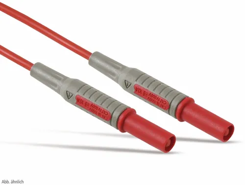 Messleitung, 2x Sicherheitsstecker, 4mm, 18AWG, rot, 1m