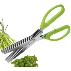 Westmark Kräuterschere 11752280, Edelstahl, mit 5 Klingen und Reinigungskamm, grün, 20 cm