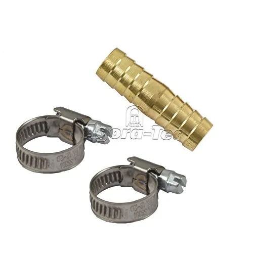 Agora-Tec Messing Schlauchverbinder-Set 1/2 Zoll inkl. 2 Stück Edelstahl Schellen (W4) für Gartenschlauch (12,7mm)