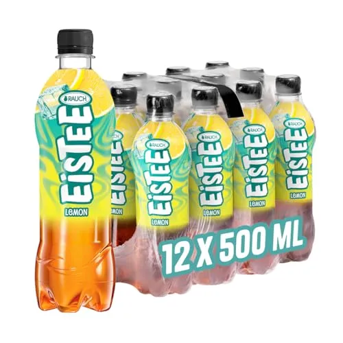 Rauch Eistee Lemon | Erfrischendster Eistee mit Zitronen Geschmack | Hergestellt aus hochwertigem Schwarztee und Hagebutte | Ideal für einen kalten Tee Genuss | 12x 500ml PET Flasche