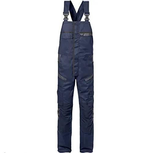 Fristads Fusion Latzhose 1555 STFP - Strapazierfähige Arbeitshose in Marine/Dunkelgrau - Arbeitshosen mit CORDURA-verstärkten Knietaschen, geprüft nach EN 14404, ideal für Profis, die Komfort und Sicherheit schätzen.