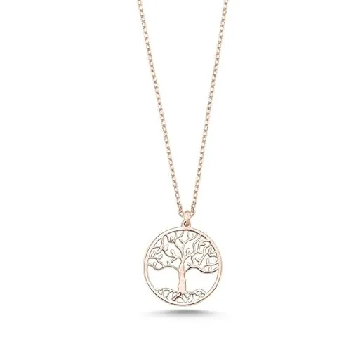 Einzelstück® Halskette mit Lebensbaum Anhänger I 925 Sterling Silber mit 14K Roségold vergoldet I Silberkette Aoratos Tree of Life I Antiallergen & Nickelfrei
