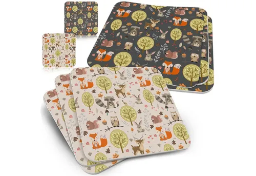 Funke & Brand Bierdeckel Waldtiere - 50x Untersetzer eckig - niedliche Tiere aus dem Wald