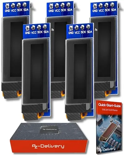 AZDelivery 5 x 0,91 Zoll OLED Display I2C SSD1306 Chip 128 x 32 Pixel I2C Bildschirm Anzeigemodul mit weißen Zeichen kompatibel mit Arduino und Raspberry Pi inklusive E-Book!