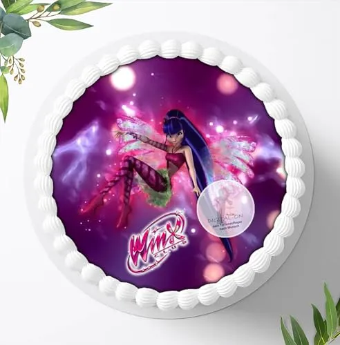 Für den Geburtstag ein Tortenbild, Zuckerbild mit dem Motiv: Winx Feen Elfen, Essbares Foto für Torten, Fondant, Tortenaufleger Ø 20cm, 0541w