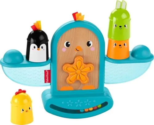 Fisher-Price GJW26 - Stapel & Schaukel Vögelchen, Babyrassel und Stapelspielzeug