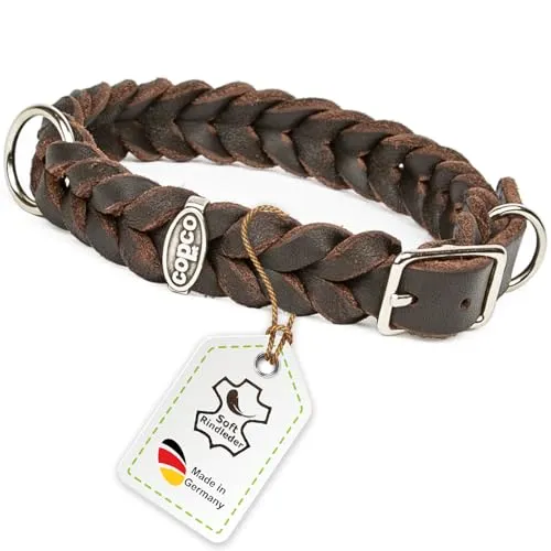 CopcoPet Hundehalsband aus Fettleder 40–44 cm x 25mm Braun – Geflochtenes Lederhalsband – verchromt mit Dornschließe – Robust & verstellbar – Für mittelgroße Hunde, ideal für Alltag & Training