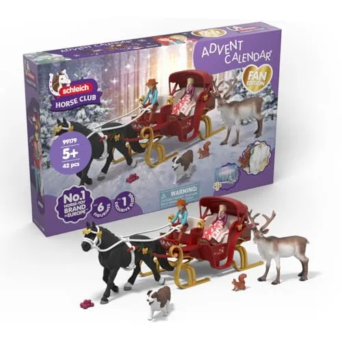 schleich HORSE CLUB | Großer Adventskalender 2025 - Weihnachtliche Schlittenfahrt - Entdecke täglich neue Überraschungen im Adventskalender: Pferd, Rentier, Schlitten und Figuren. Ideal für kreative Spielstunden ab 5 Jahren. Der exklusive Schlitten sorgt für besondere Abenteuer und steigert die Vorfreude auf Weihnachten!