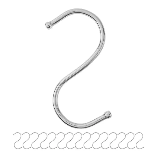 S-Haken zum Einhängen, 16 Stück, in Silber, Metallhaken für bis Ø 25 mm Stangen, Länge 68 mm, S Haken für Küche, Kleiderstange, Garage, Topf, Pfanne, Tasse, Hängehaken, Küchenhaken, Doppelhaken Set