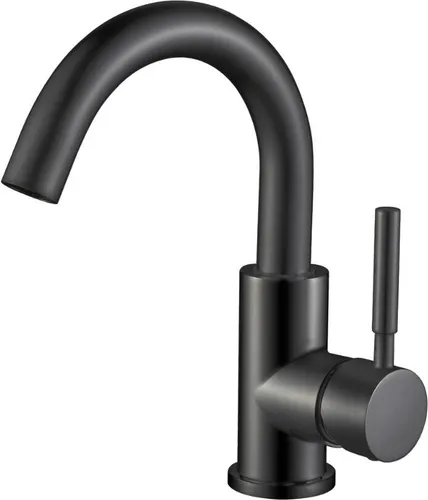 Schwenkbare Waschbeckenarmatur Schwarz Matt - Moderne Einhebel-Waschtischarmatur mit drehbarem Schwenkauslauf, ideal für elegante Badezimmer. Hergestellt aus hochwertigem Messing für Langlebigkeit.