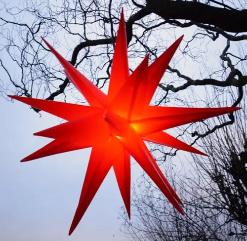GURU SHOP 3D Außenstern Kaspar, Ø 55 cm - Wetterfester Weihnachtsstern mit LED - Lichterketten für Außen & Innen, wetterfester Weihnachtsstern mit 18 Spitzen, einfach aufzubauen und perfekt für Terrassen und Gärten, inklusive 4 m Außenleitung und energieeffizientem LED Leuchtmittel.