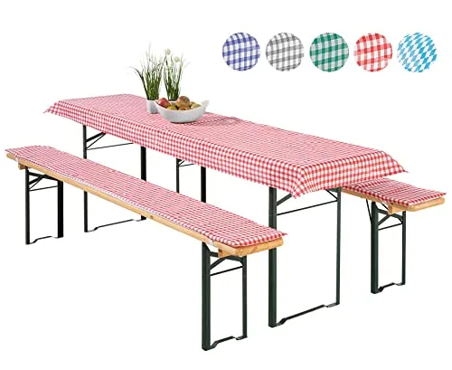 heimtexland ® Bierzeltgarnitur Auflagen Set 3-teilig - Bankauflagen Set aus strapazierfähigem Vichy Karo in rot, bestehend aus 1 Tischdecke und 2 Bierbank-Kissen, ideal für Tischmaß 70 x 220 cm, pflegeleicht und maschinenwaschbar.