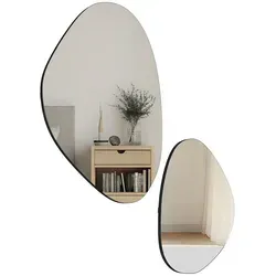 HOMCOM 2er-Set Wandspiegel mit Metallrahmen, 70 x 46 cm und 49,5 x 31 cm, Schwarz - Stilvolles 2er-Set Wandspiegel in Kieselform mit schlanken Metallrahmen, ideal für Flur, Schlafzimmer oder Wohnzimmer. Verleihen Sie jedem Raum eine elegante Note und genießen Sie die klare Reflexion.