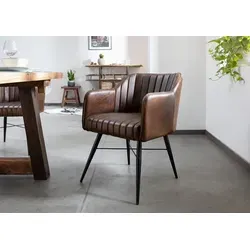Massivmoebel24 Polsterstuhl IRON LABEL - Polsterstuhl aus 100% Echtleder, stilvolles Design in Braun, ideal für moderne Wohnräume und langlebigen Komfort.