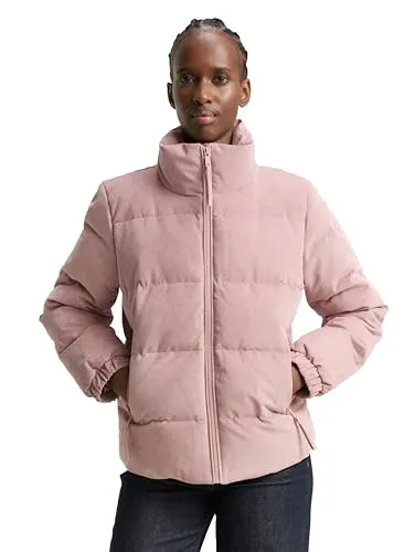 Stylische Steppjacke von TOM TAILOR DENIM für Damen - Modische Funktionsjacke in Antique Rose aus pflegeleichtem Cord, mit elastischem Bund und Stehkragen für extra Komfort und Wärme – ideal für kühlere Tage.
