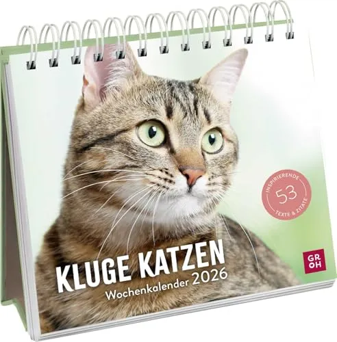 Wochenkalender 2026: Kluge Katzen - Geschenkbücher für Frauen, praktischer Tischkalender mit Wochenkalendarium und charmanten Katzenmotiven, perfekt für Katzenliebhaber