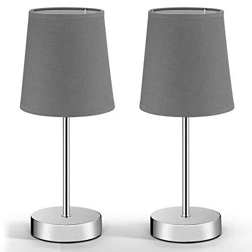 monzana Tischleuchte 2er Set 32 cm - Nachttischleuchten mit elegantem Stoffschirm in Grau und Silber, ideal für Wohnzimmer und Büro, inklusive 2 Lampen und Betriebsanleitung.