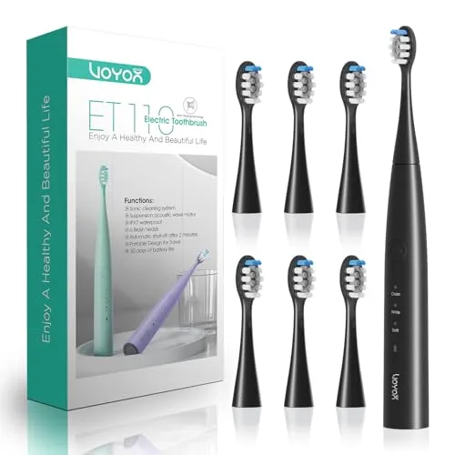 VOYOR-HEALTH Elektrische Zahnbürste, Schallzahnbürste für Erwachsene mit 6 Bürstenköpfen, Wiederaufladbare Ultraschall Zahnbürsten mit Intelligentem Timer IPX7 Wasserdicht ET110 (Schwarz)