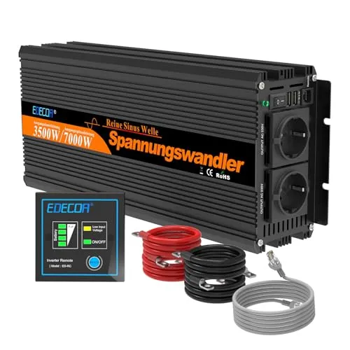 EDECOA Spannungswandler 3500W Reiner Sinus Wechselrichter 12V-230V mit Fernbedienung