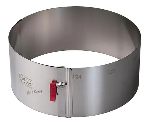 LARES Tortenring mit Klemmhebel, H 10 cm, Ø 18-30 cm, silberfarben - Tortenränder aus hochwertigem Federbandstahl, hitzebeständig bis 200 °C, ideal für perfekte Tortenformen und Backergebnisse.