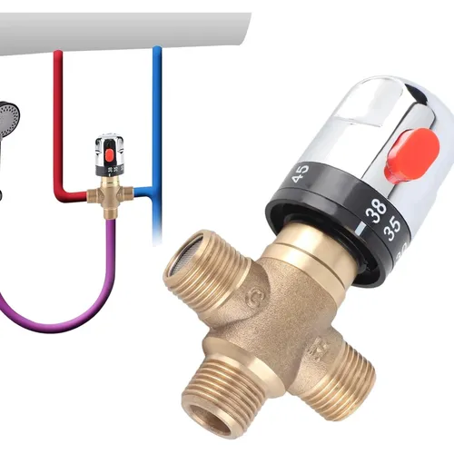 Thermostat Mischventil G1/2 - 3 Wege Solid Messing - Sanitär-Ventile mit intelligenter Temperaturregelung, stabilisiert Wassertemperatur für sicheres Duschen, ideal für Badezimmer und öffentliche Einrichtungen.