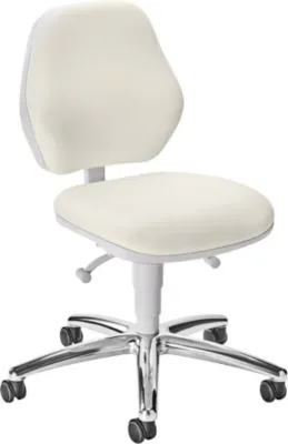Praxisdrehstuhl bimos, mit Rollen, für Labore & hygienekritische Bereiche, höhenverstellbar, B 460 x T 440 x H 470-610 mm, Kunstleder, weiß 143117