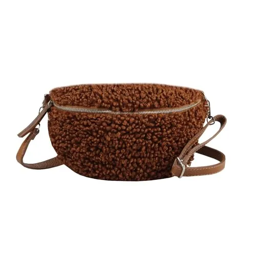 OBC Made in Italy Damen Teddyfell Tasche - Mode-Hüfttaschen aus Teddyplüsch in Lammfell-Optik, vielseitig tragbar als Hüft-, Schulter- oder Crossbody-Tasche, ideal für trendbewusste Frauen und stylische Outfits.