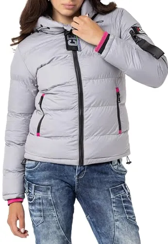 Cipo & Baxx Damen Mantel WM138 Grau – Modische Winterjacke mit warmem Futter, figurbetontem Schnitt und funktionalen Details für kalte Tage und stilvolle Outfits - WM138 Grau XL