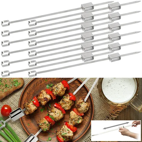 12er-Set XXL-Edelstahl-Grillspieße mit Schiebemechanismus, je 34 cm