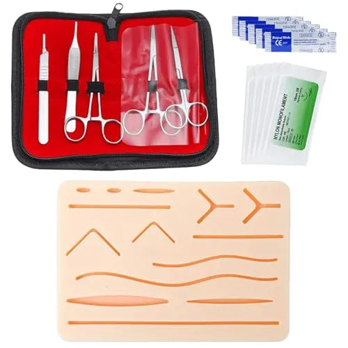 Chirurgisches Nahtset: Nahtmaterial Chirurgie, Suture Practice Kit, Silikon-Nähkissen mit Werkzeugsatz, Wundnaht Übungsset, Nähset Medizin, Chirurgisches Nahtset Wundnaht-Übungsset