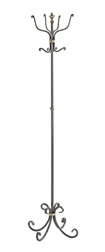 HAKU Möbel Garderobenständer anthrazit - Art Deco Stil - Eleganter Garderobenständer aus pulverbeschichtetem Stahlrohr mit antikgoldfarbenen Verzierungen, Höhe 180 cm, ideal für stilvolle Eingangsbereiche.