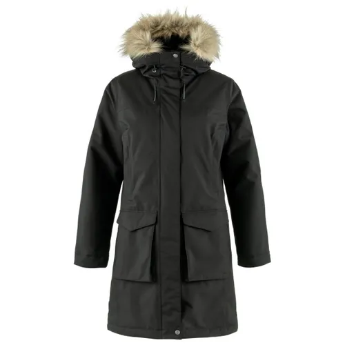 Fjällräven Nuuk Lite Parka Women Black (XS) - Damenjacke für milderes Wetter, wasserdicht und winddicht, aus 100% recyceltem Polyamid, mit abnehmbarer Kapuze und 8 praktischen Taschen - ideal für kalte Herbsttage.