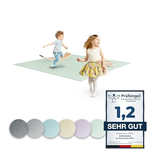 Ehrenkind Spielmatte Krabbelmatte Pro - Extra dicke, rutschfeste Babymatte - Babydecken: Exzellenter Schutz beim Spielen & Toben, warm, isolierend und weich. Made in Germany, Oeko-Tex 100, 180 cm x 180 cm für eine sichere Spielumgebung.