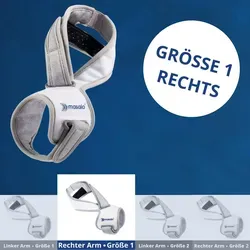 Masalo® Manschette MED - Effektive Unterstützung bei Tennisarm & Golferarm (Größe 1 / rechter Arm) - Bandagen zur Armunterstützung mit einzigartigem Gegenzug-Wirkprinzip, das Entlastung und Heilung fördert. Ideal für Alltag und Sport, hygienisch und waschbar.