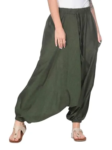 Orientalische Haremshose Army Green – Kunst und Magie - Unisex Aladinhose mit klassischem Schnitt, Gummizug und Kordel. Aus 100 % handgewebter Baumwolle gefertigt, ideal für Komfort und Stil.