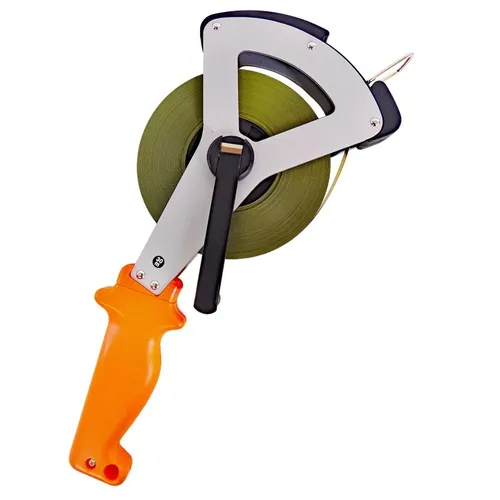 Stahl-Bandmaß 30 m Polyamid-ummantelt in Alu-V-Rahmen, Anfang 