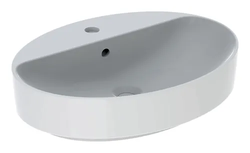 Geberit VariForm Aufsatzwaschtisch 600 x 450 mm - Weiß - Eleganter Waschtisch mit Hahnloch und Überlauf, ideal für moderne Badezimmer und platzsparend.